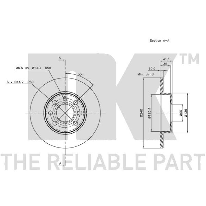 Jeu de 2 disques de frein avant NK 203641 - Visuel 2