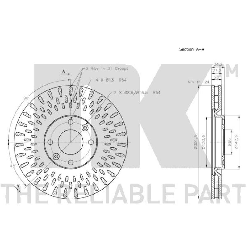 Jeu de 2 disques de frein avant NK 203737 - Visuel 2