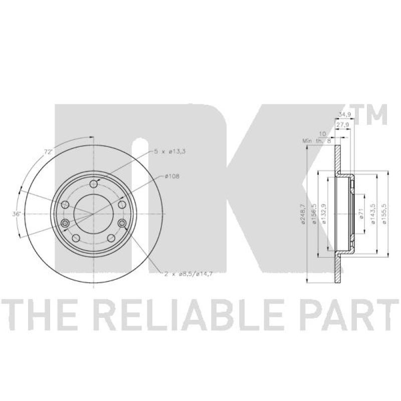 Jeu de 2 disques de frein arrière NK 203748 - Visuel 2