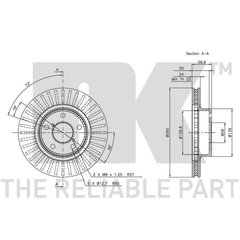 Jeu de 2 disques de frein avant NK 204403 - Visuel 2