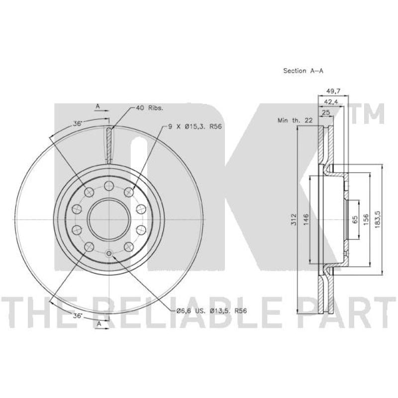 Jeu de 2 disques de frein avant NK 2047115 - Visuel 2