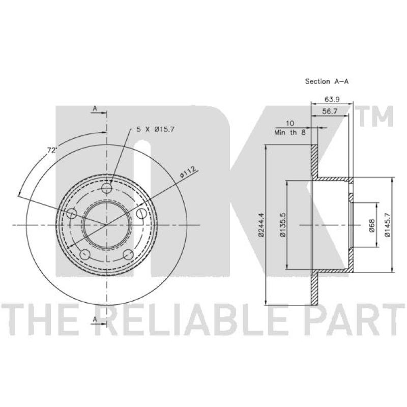 Jeu de 2 disques de frein arrière NK 204744 - Visuel 2