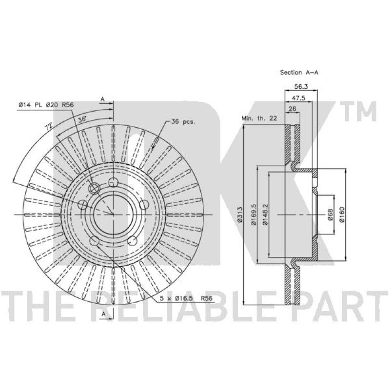 Jeu de 2 disques de frein avant NK 204783 - Visuel 2