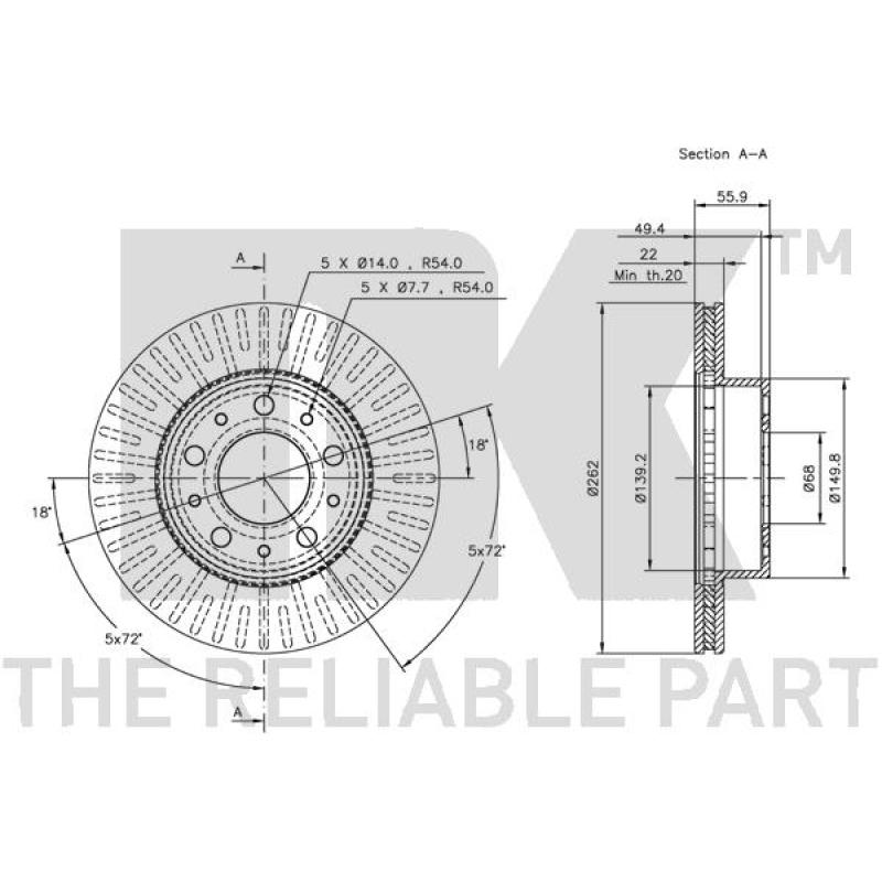Jeu de 2 disques de frein avant NK 204828 - Visuel 2