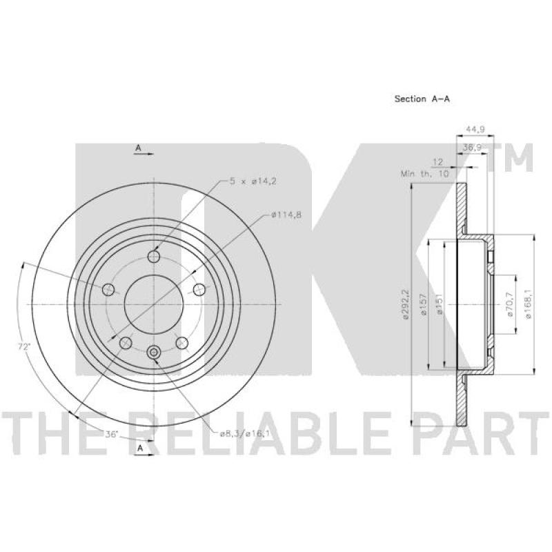 Jeu de 2 disques de frein arrière NK 205016 - Visuel 2