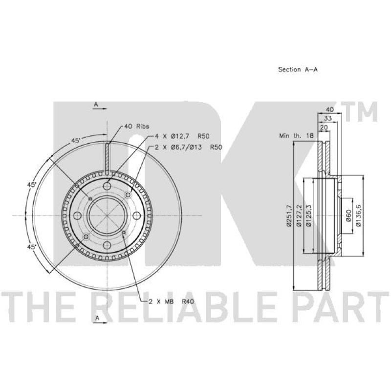 Jeu de 2 disques de frein avant NK 205214 - Visuel 2