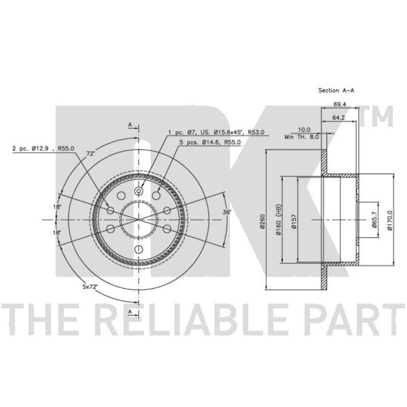 Jeu de 2 disques de frein arrière NK 209938 - Visuel 2