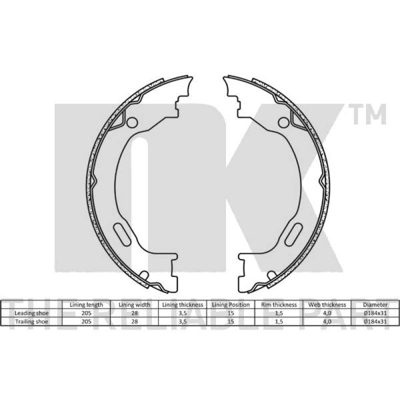 Jeu de mâchoires de frein, frein de stationnement NK 2733689 - Visuel 1