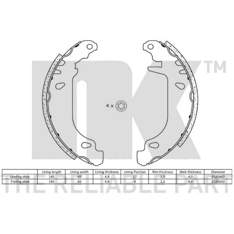 Jeu de mâchoires de frein NK 2739476 - Visuel 1