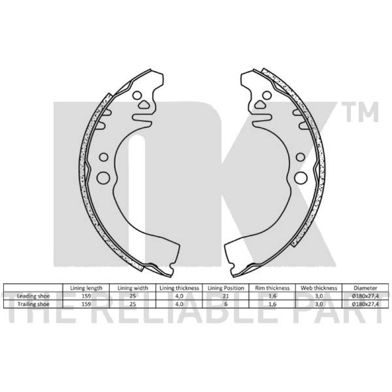 Jeu de mâchoires de frein NK 2751497 - Visuel 1
