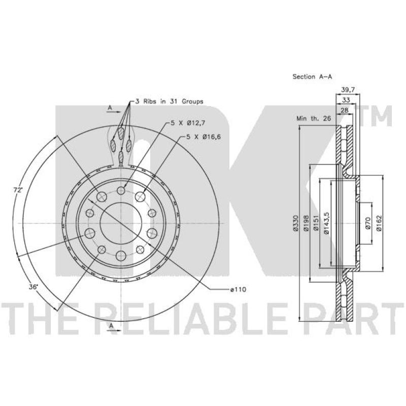 Jeu de 2 disques de frein avant NK 311023 - Visuel 2