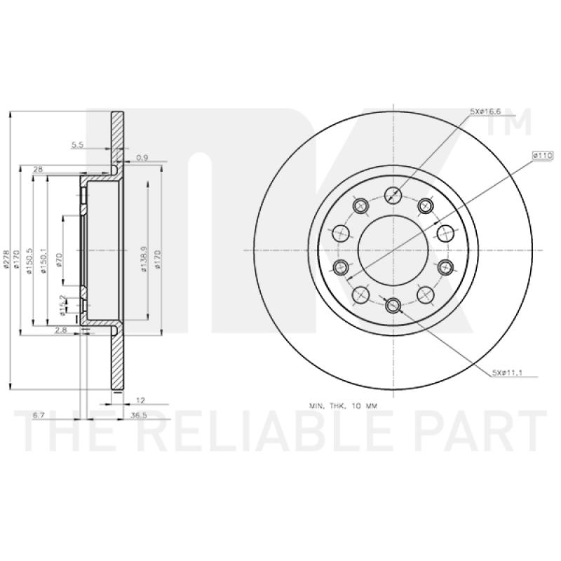 Jeu de 2 disques de frein arrière NK 311032 - Visuel 2