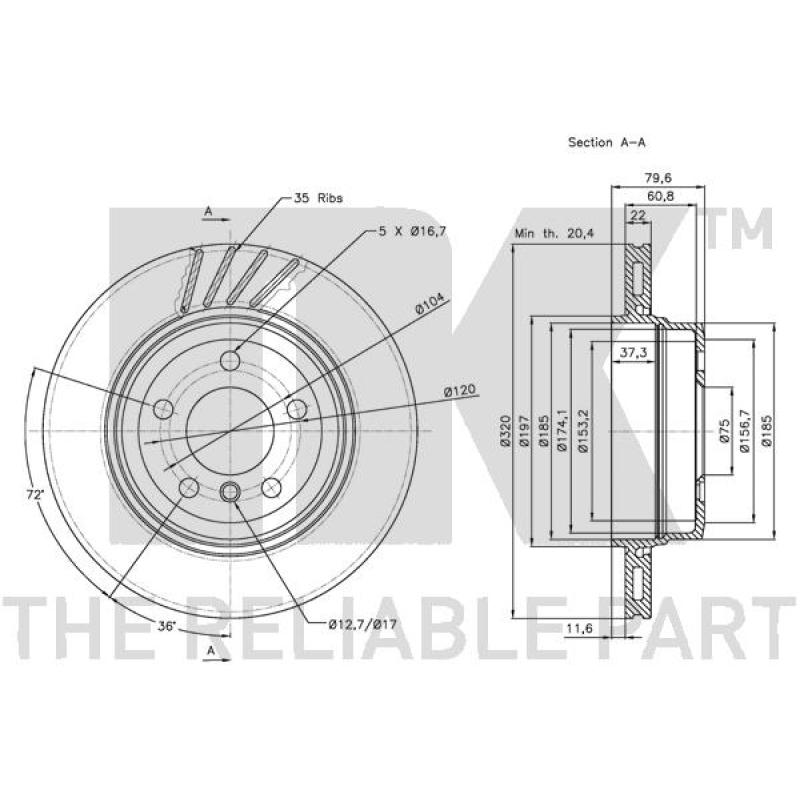 Jeu de 2 disques de frein arrière NK 311565 - Visuel 2