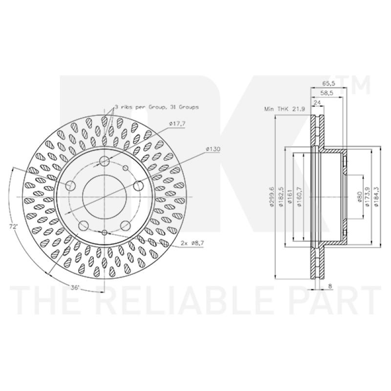 Jeu de 2 disques de frein avant NK 311943 - Visuel 2