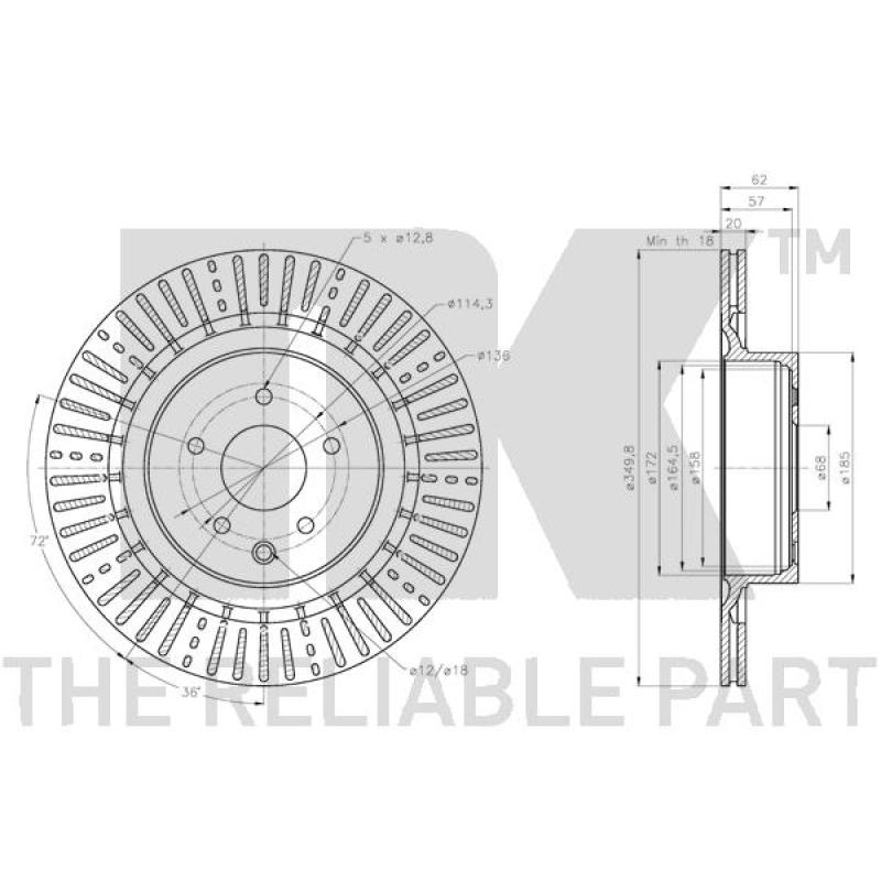 Jeu de 2 disques de frein arrière NK 312293 - Visuel 2