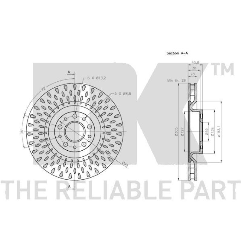 Jeu de 2 disques de frein avant NK 312366 - Visuel 2