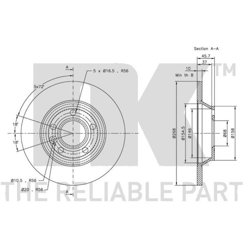 Jeu de 2 disques de frein arrière NK 312546 - Visuel 2