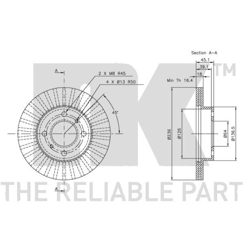 Jeu de 2 disques de frein avant NK 313021 - Visuel 2