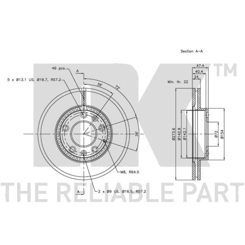 Jeu de 2 disques de frein avant NK 313241 - Visuel 2