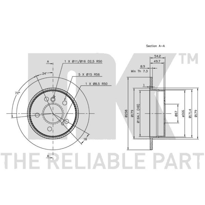Jeu de 2 disques de frein arrière NK 313307 - Visuel 2