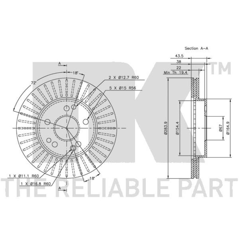 Jeu de 2 disques de frein avant NK 313308 - Visuel 2