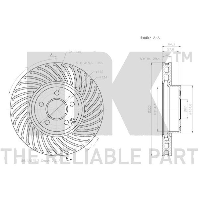 Jeu de 2 disques de frein avant NK 3133103 - Visuel 2