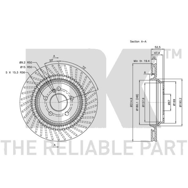 Jeu de 2 disques de frein arrière NK 313384 - Visuel 2