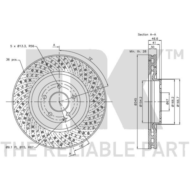 Jeu de 2 disques de frein avant NK 313390 - Visuel 2