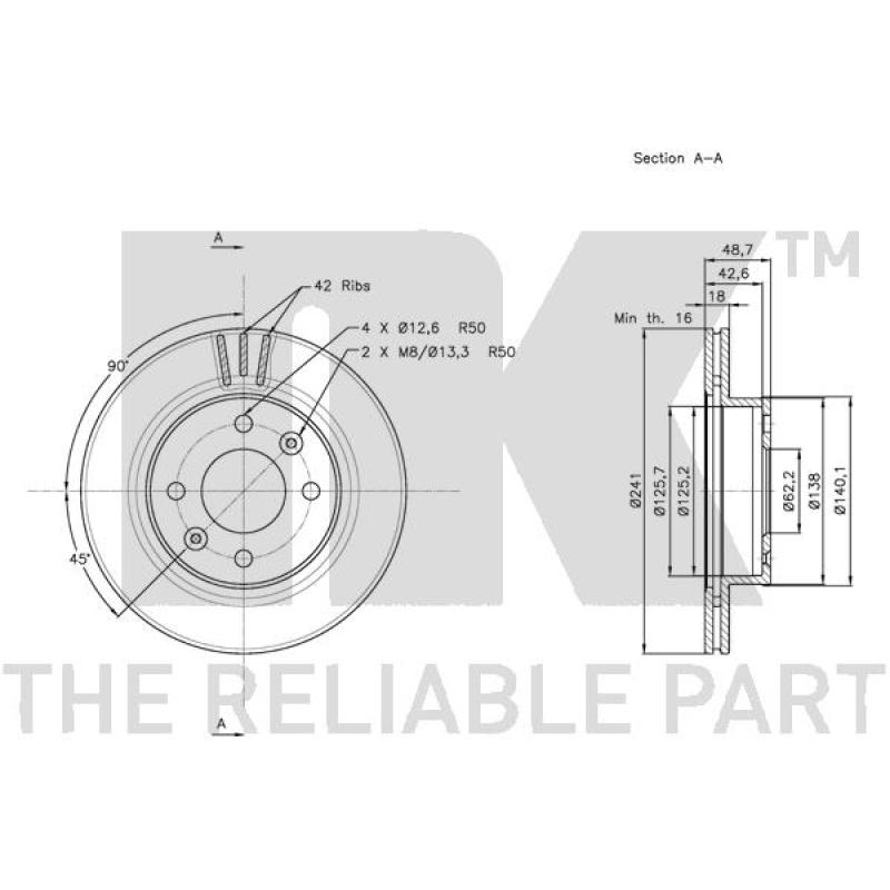 Jeu de 2 disques de frein avant NK 313517 - Visuel 1