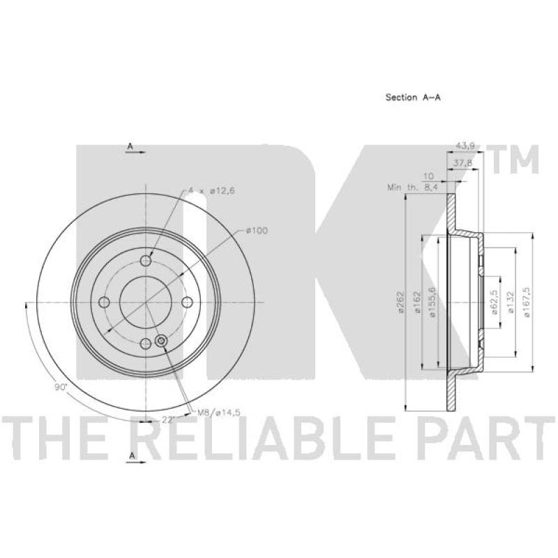 Jeu de 2 disques de frein arrière NK 313539 - Visuel 2