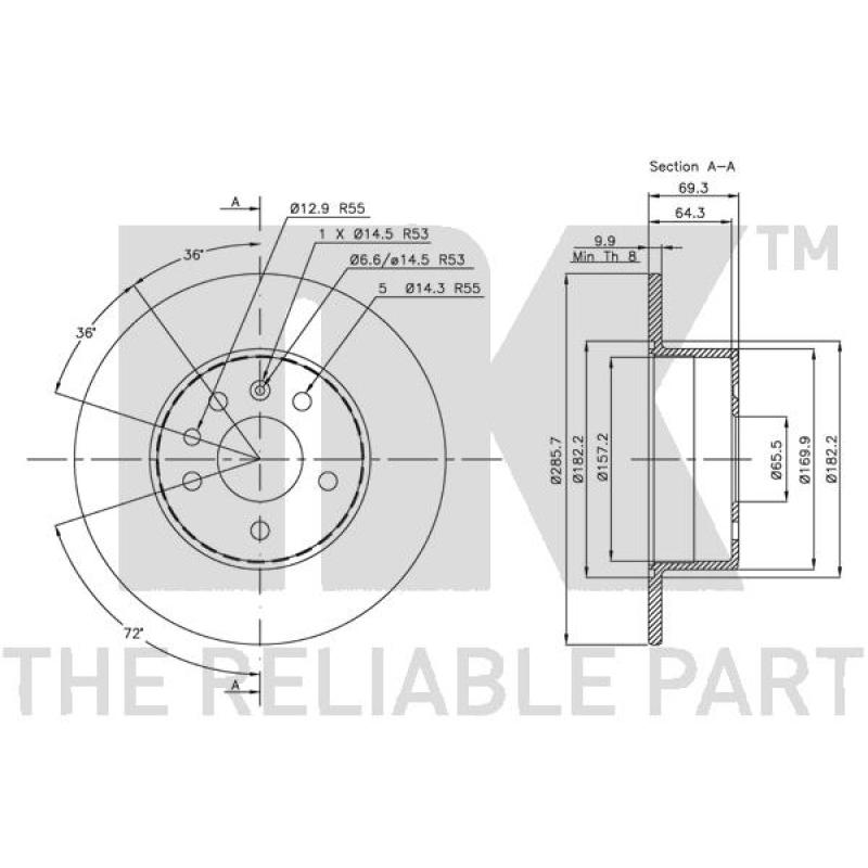 Jeu de 2 disques de frein arrière NK 313624 - Visuel 2