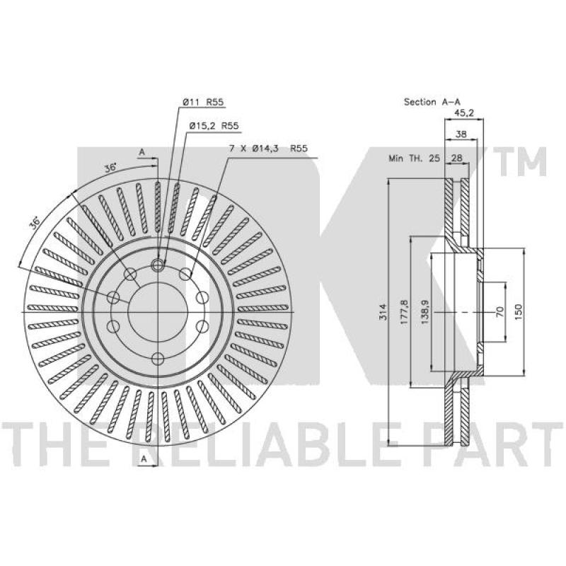 Jeu de 2 disques de frein avant NK 313653 - Visuel 2