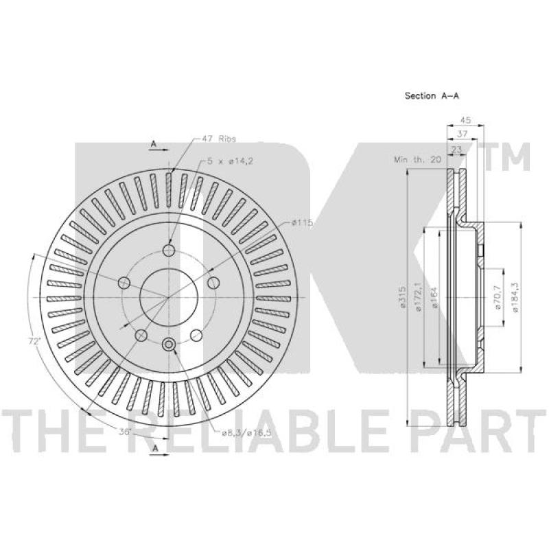 Jeu de 2 disques de frein arrière NK 313676 - Visuel 2