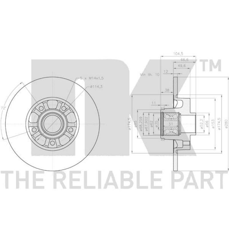Jeu de 2 disques de frein arrière NK 313679 - Visuel 2
