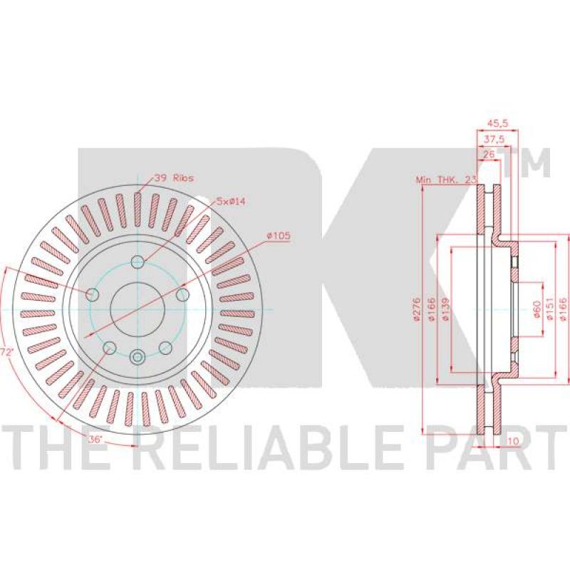 Jeu de 2 disques de frein avant NK 313683 - Visuel 2