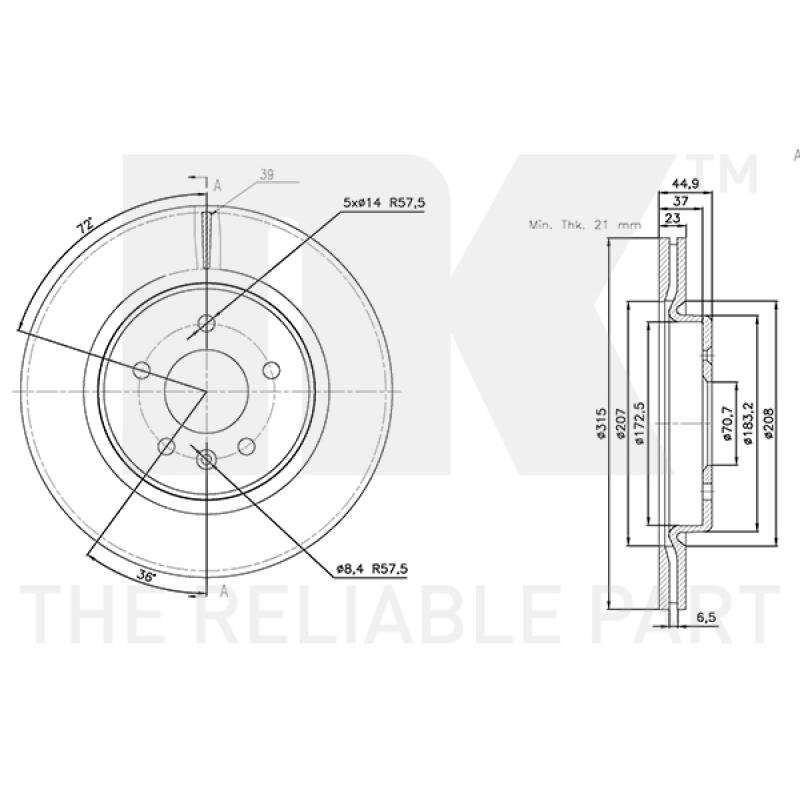 Jeu de 2 disques de frein arrière NK 313690 - Visuel 2