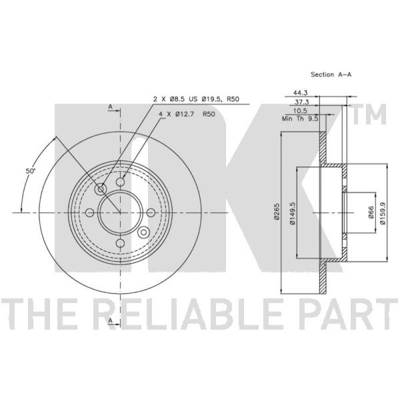 Jeu de 2 disques de frein arrière NK 313914 - Visuel 2