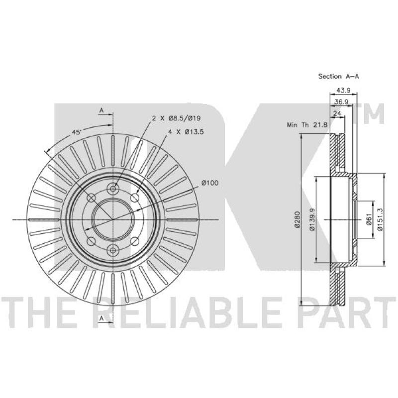 Jeu de 2 disques de frein avant NK 313919 - Visuel 2