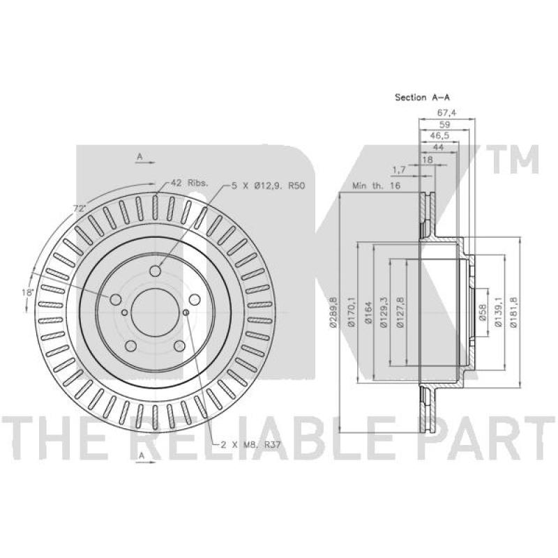 Jeu de 2 disques de frein arrière NK 314414 - Visuel 2
