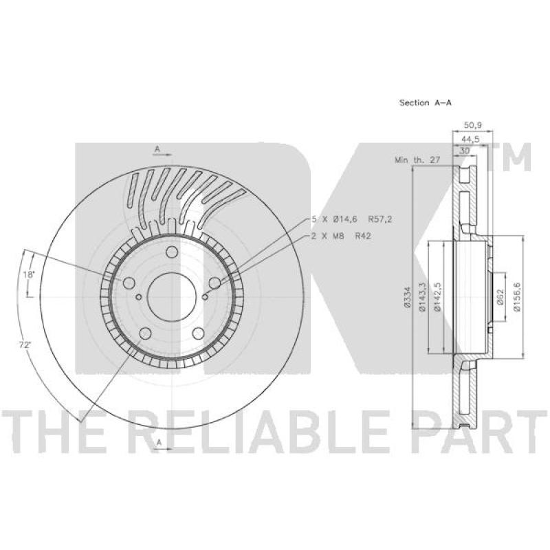 Disque de frein avant droit NK 3145105 - Visuel 2
