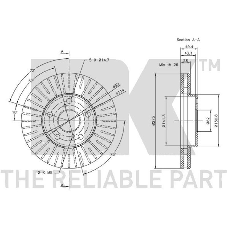 Jeu de 2 disques de frein avant NK 314549 - Visuel 2