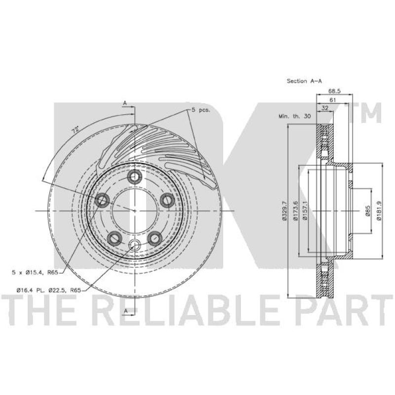 Disque de frein avant gauche NK 3147102 - Visuel 2