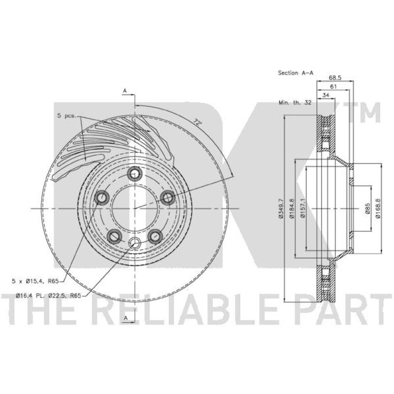 Disque de frein avant droit NK 3147105 - Visuel 2