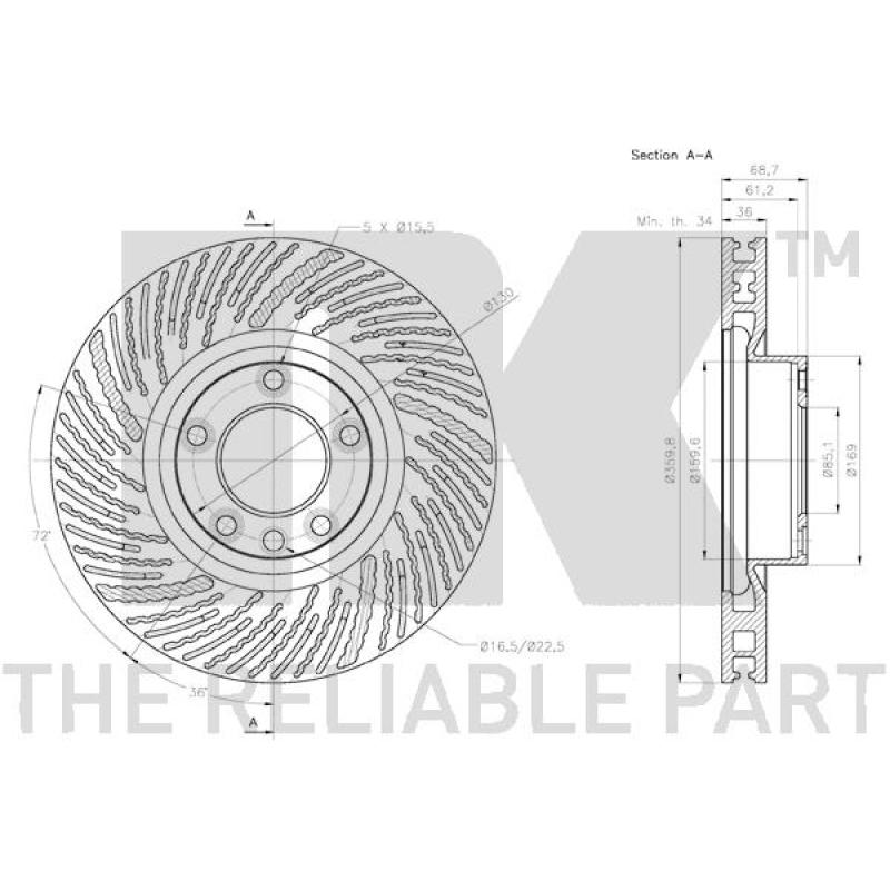 Disque de frein avant gauche NK 3147151 - Visuel 2