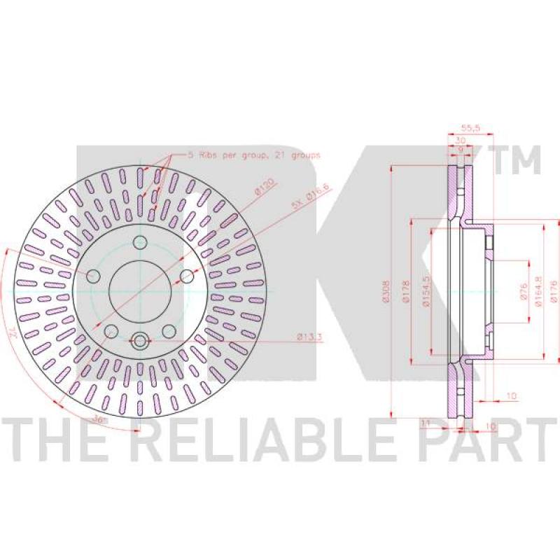 Jeu de 2 disques de frein avant NK 3147171 - Visuel 2