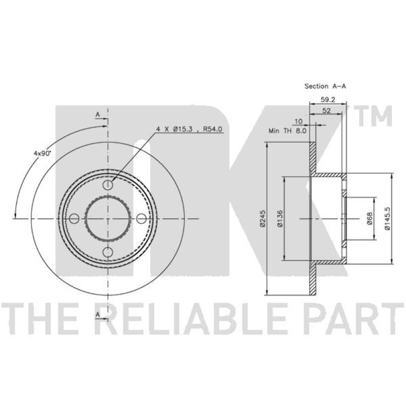 Jeu de 2 disques de frein arrière NK 314723 - Visuel 2