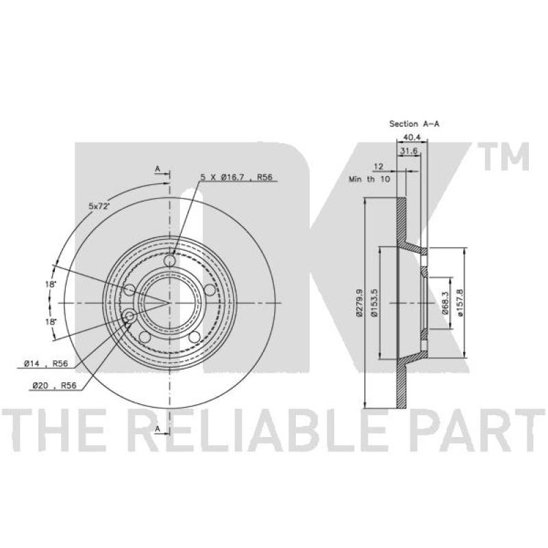 Jeu de 2 disques de frein arrière NK 314767 - Visuel 2