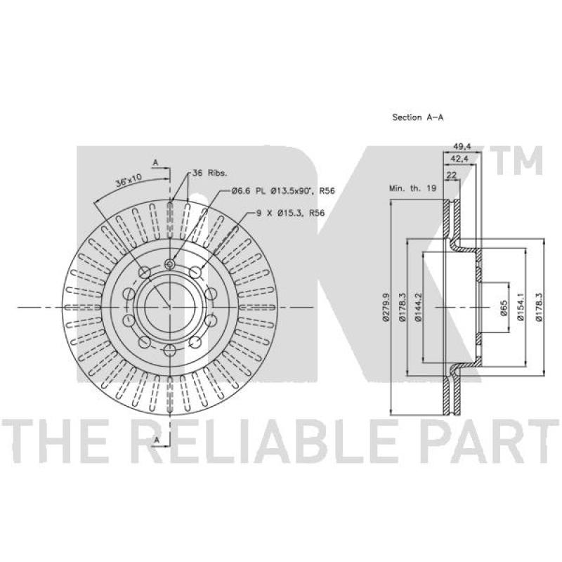 Jeu de 2 disques de frein avant NK 314787 - Visuel 2
