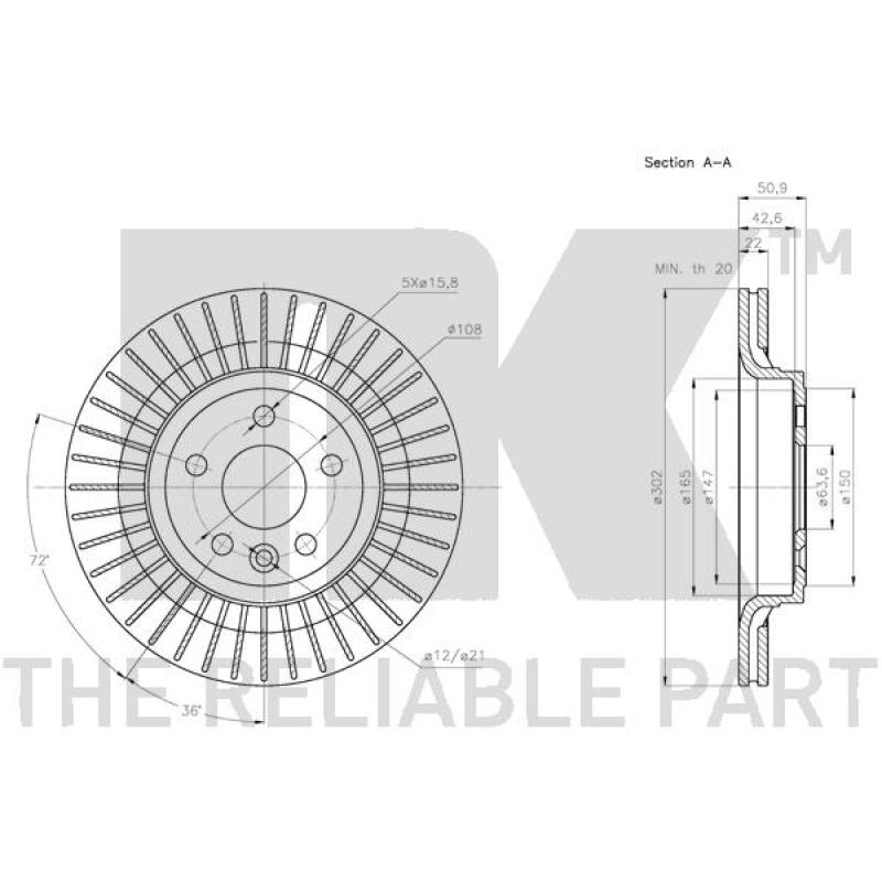 Jeu de 2 disques de frein arrière NK 314861 - Visuel 2