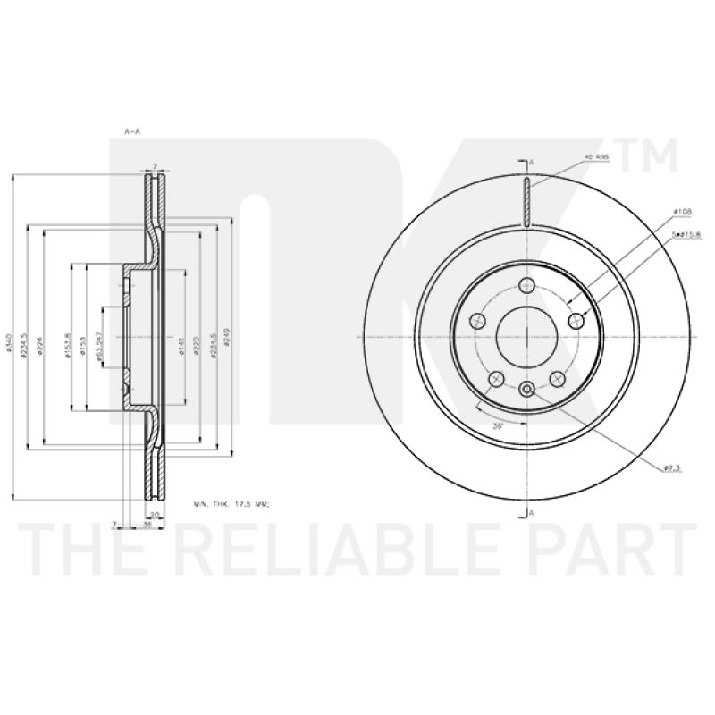 Jeu de 2 disques de frein arrière NK 314873 - Visuel 2